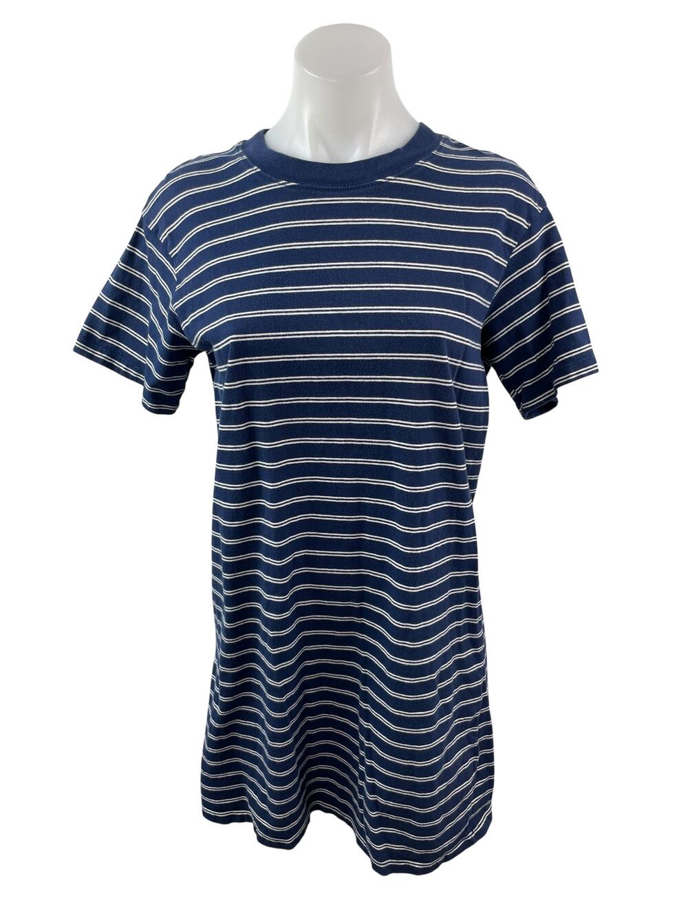 Madewell Women's Navy Blue Striped Short Sleeve Crewneck T Shirt Mini Dress S